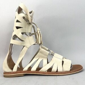 Free People Womens 37/ 6.5 Mesa Verde Gladiator Sandal Bone Leather Lace Up Boho